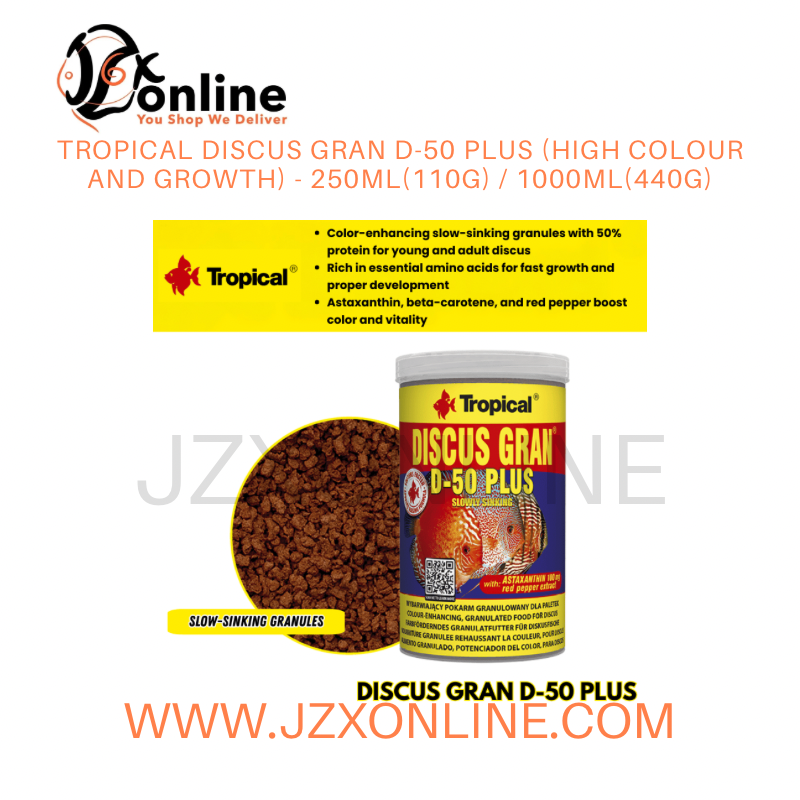 TROPICAL Discus Gran D-50 Plus (High Colour and Growth) - 250ml(110g) / 1000ml(440g)
