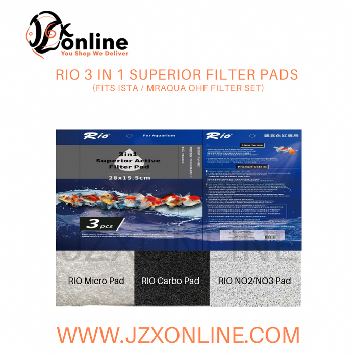 RIO 3 in 1 Superior Filter Pads (Fits ISTA / MrAqua OHF Filter Set) | 28cm x 15.5cm