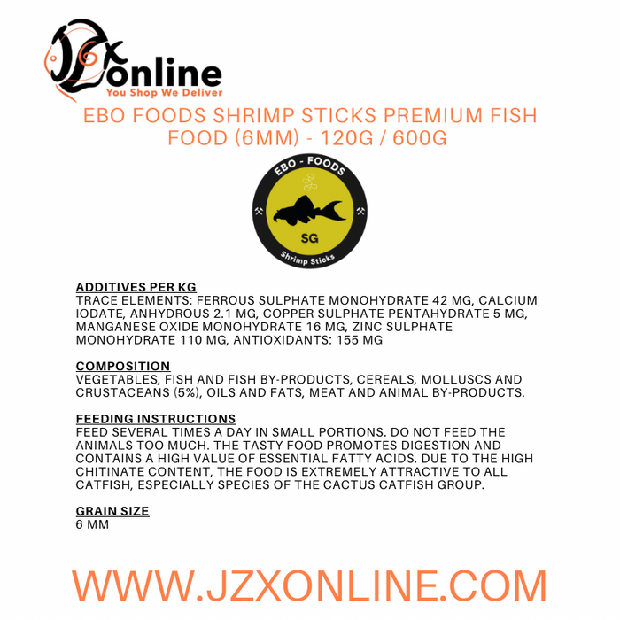EBO FOODS Shrimp Sticks Premium Fish Food 6mm - 120g / 600g / 1kg