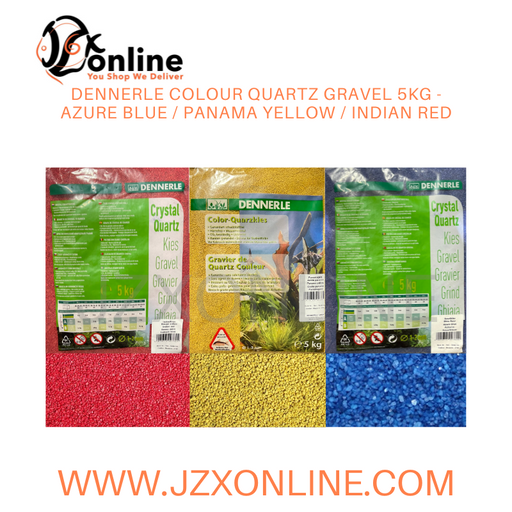 DENNERLE Colour Quartz Gravel 5kg - Azure Blue / Panama Yellow / Indian Red