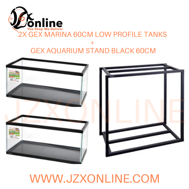 BUNDLE Deal: 2x GEX Marina 60cm Low Profile Tanks + GEX Aquarium Stand Black 60cm