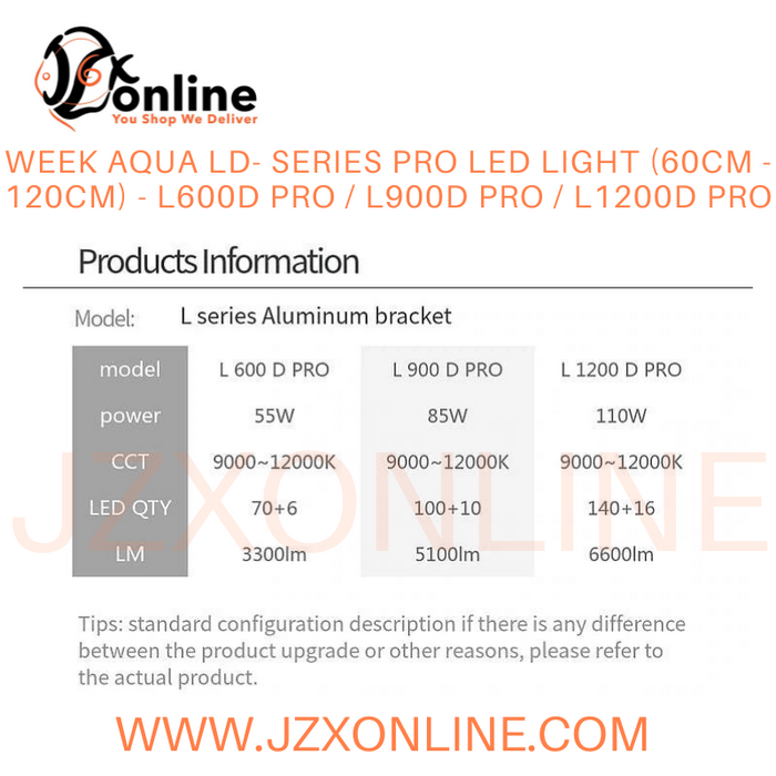 WEEK AQUA LD- Series Pro LED Light (60cm - 120cm) - L600D Pro / L900D Pro / L1200D Pro