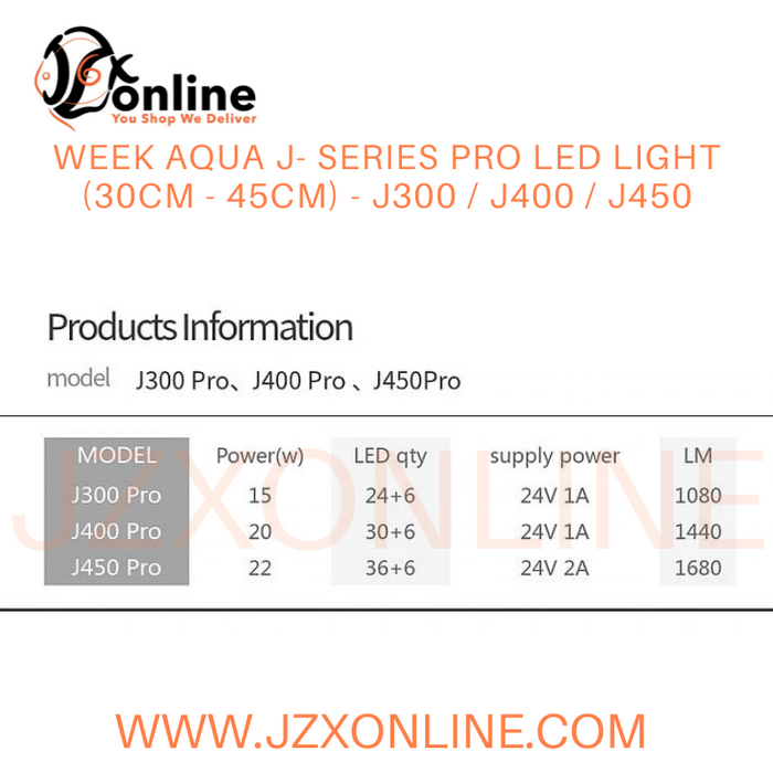 WEEK AQUA J- Series Pro LED Light (30cm - 45cm) - J300 / J400 / J450