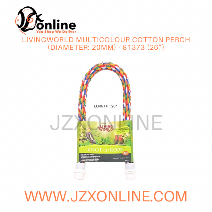 LIVINGWORLD Multicolour Cotton Perch (Diameter: 20mm) - 81370 (9”) / 81373 (26”)