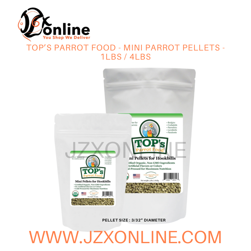 TOP’S Parrot Food - Mini Parrot Pellets - 1lbs / 4lbs