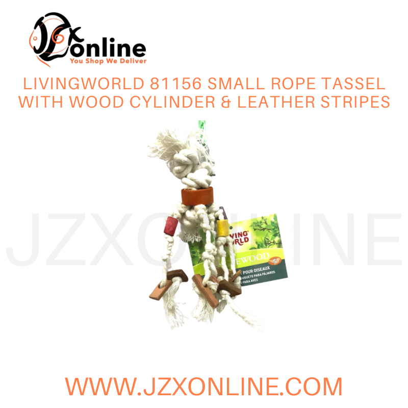 LIVINGWORLD 81156 Small Rope Tassel With Wood Cylinder & Leather Stripes